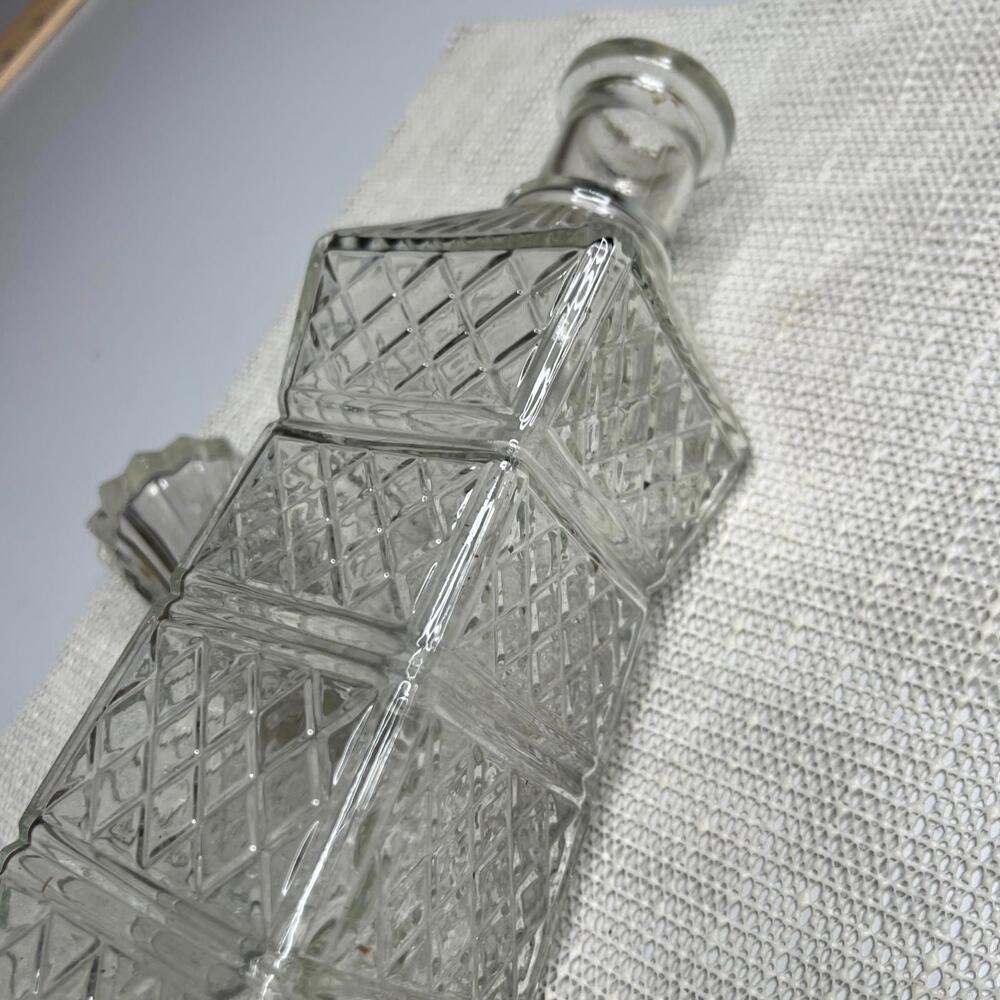 Vintage Glass Whiskey Decanter with Stopper Diamond Pattern Federal Law Forbids - Picture 5 of 6